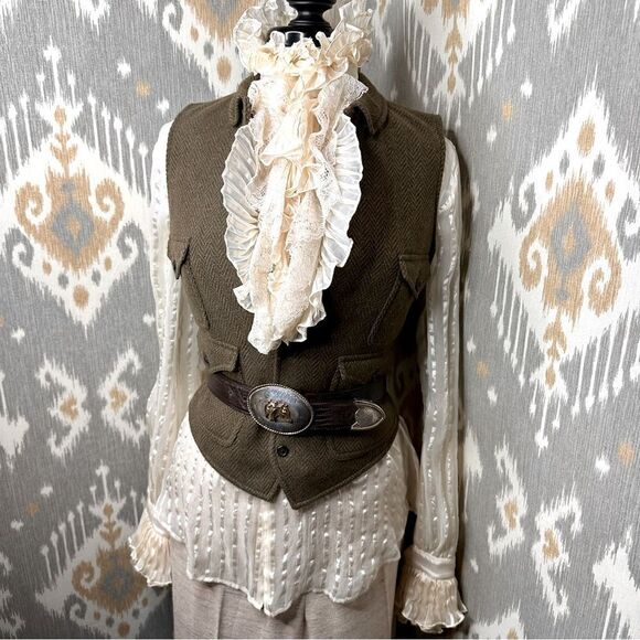 Ralph Lauren Blue Label Jackets & Blazers - Ralph Lauren Olive Herringbone and Leather Gilet Waistcoat Vest